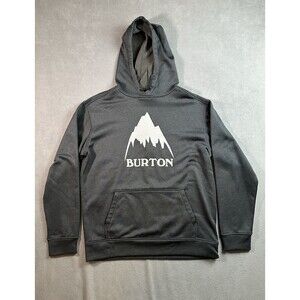 Burton Hoodie Mens Large Black Mountain Logo Pullover Sweatshirt Thumb Holes